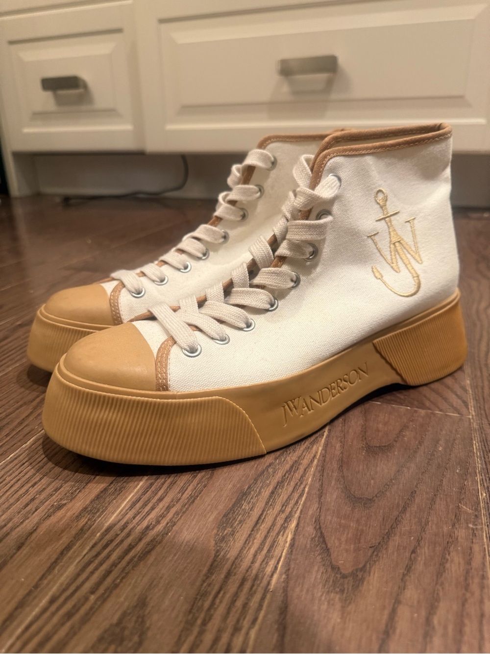 JW Anderson White & Tan High-Top Sneakers – Size 42 – Worn Once